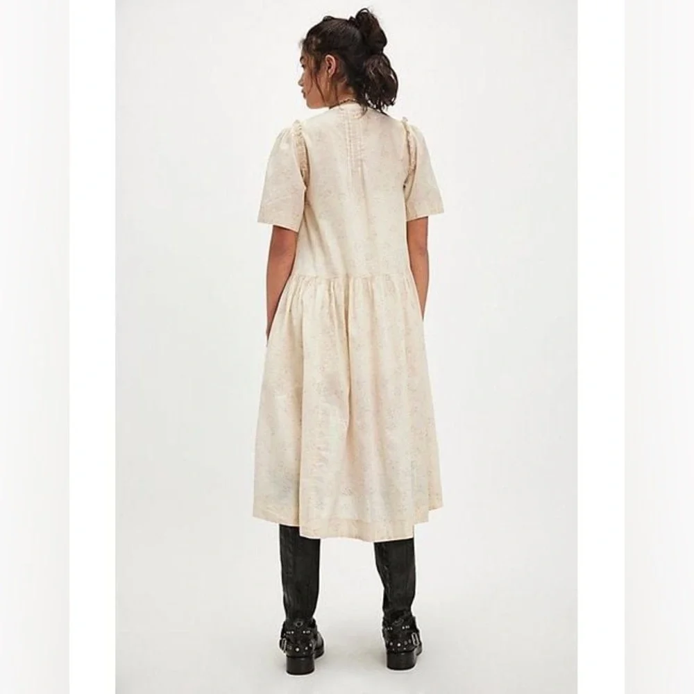 Free People Cottagecore Prairie Boho Oversized 70s Cotton Puff Sleeve Dress XS - Picture 2 of 16